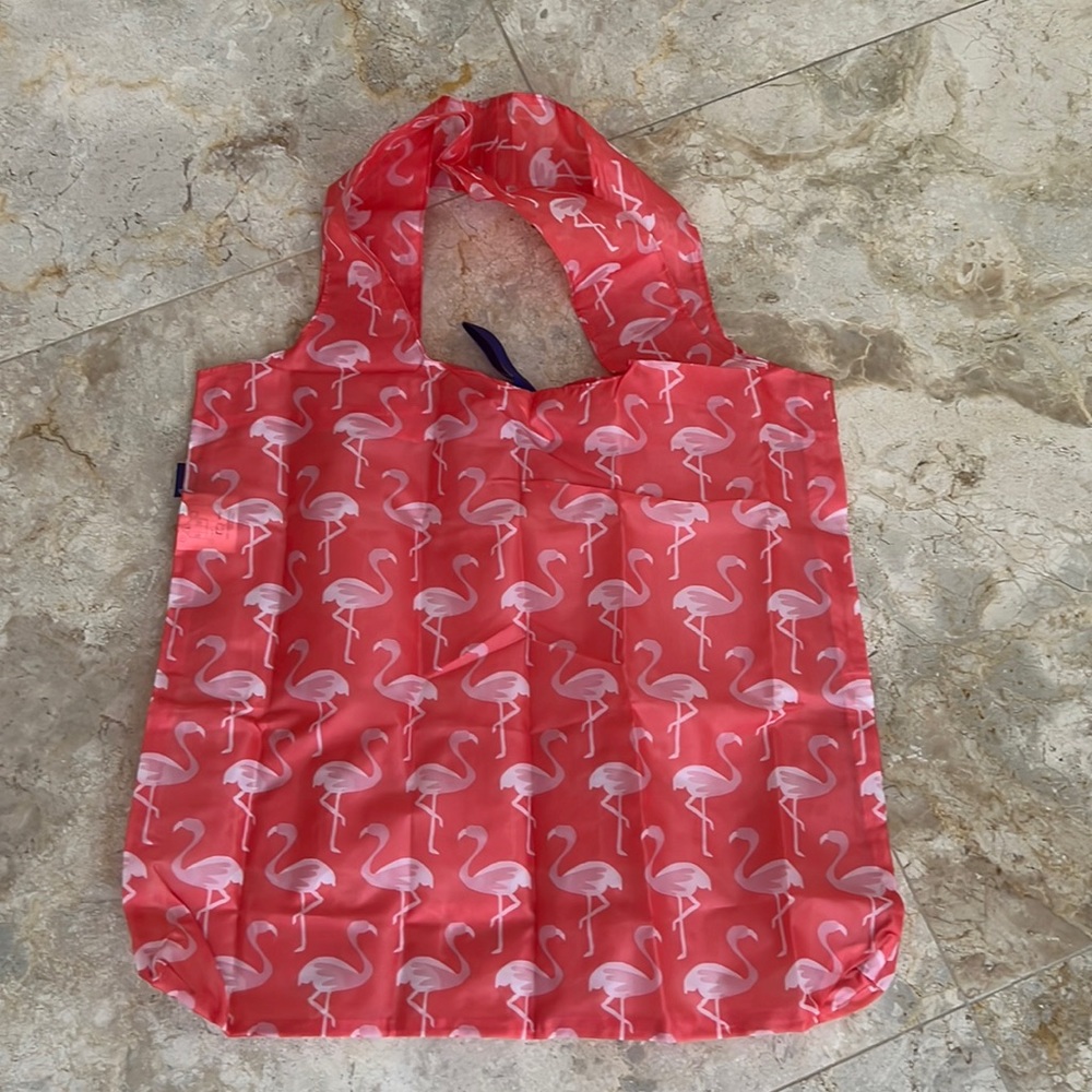 Rock Flower Paper Pink Flamingo Blu Reusable Shopping Bag NWT